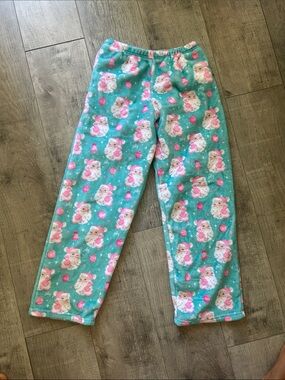 Girls' Teal Holiday Pajama Pants with Pink Santa Print